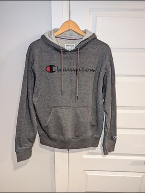 Champion Gray Hoodie with Black & Red Logo